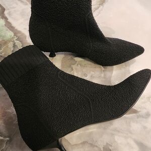 Black Textured Sock Heel Booties - Women's